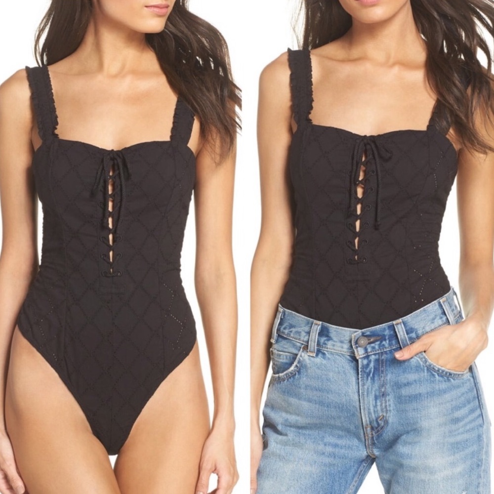 Free People Make Me Up Lace Up Bodysuit